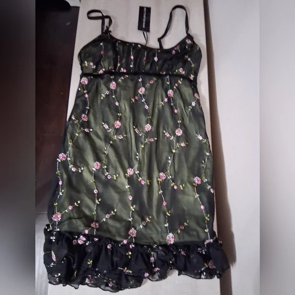 NWT Dolls Kill Delias A Day In My Life XL Green Floral Ruched Mini Dress!! - Picture 4 of 10